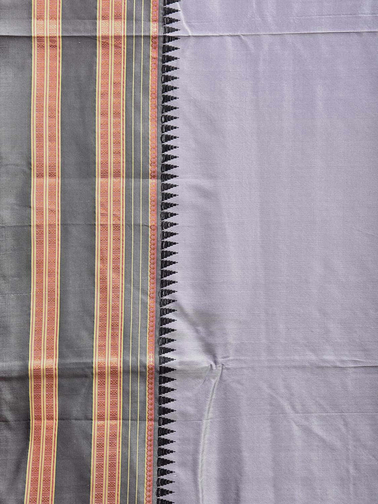 Light Grey and Black Narayanpet Silk Handloom Plain Saree with Contrast Pallu Design No Blouse np1063
