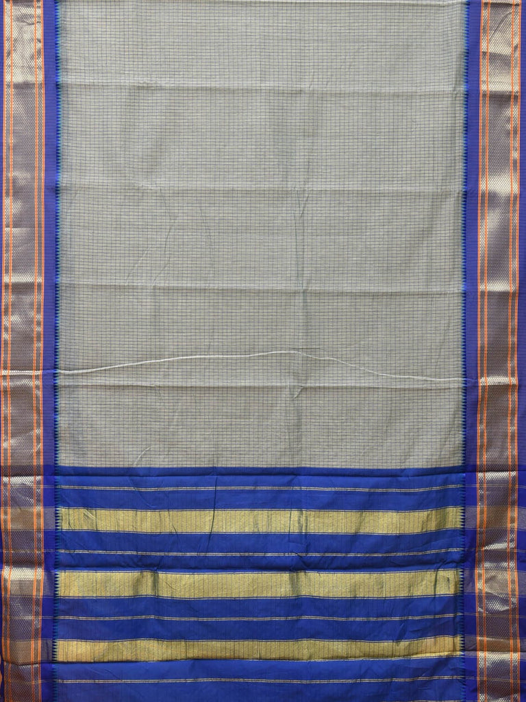 Light Grey and Blue Bamboo Cotton Saree with Checks Design bc0095