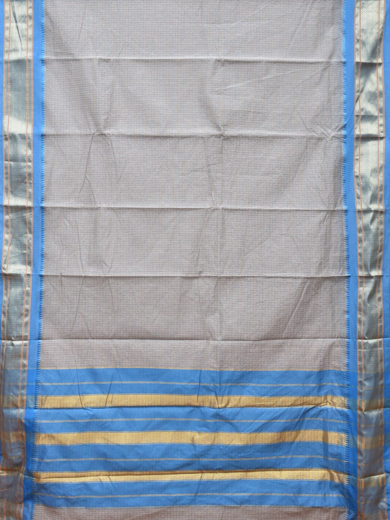 Light Grey and Blue Bamboo Cotton Saree with Checks Design No Blouse bc0170