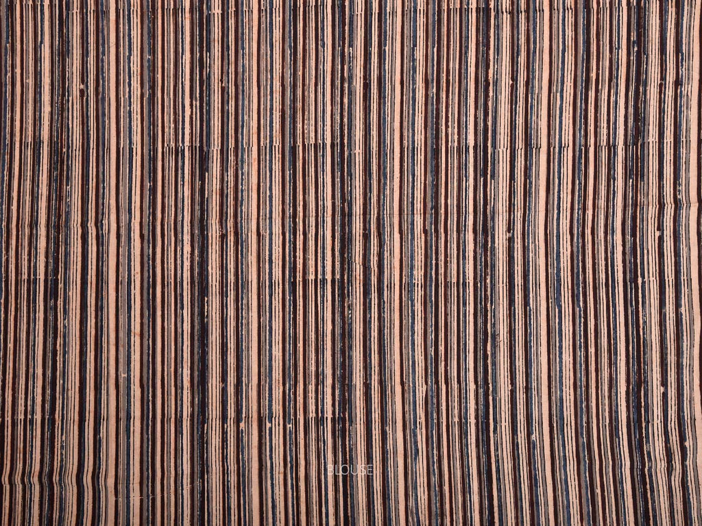 Light Grey and Brown Kanchipuram Cotton Plain Saree with Strips Pallu Design and Kalamkari Blouse k0996