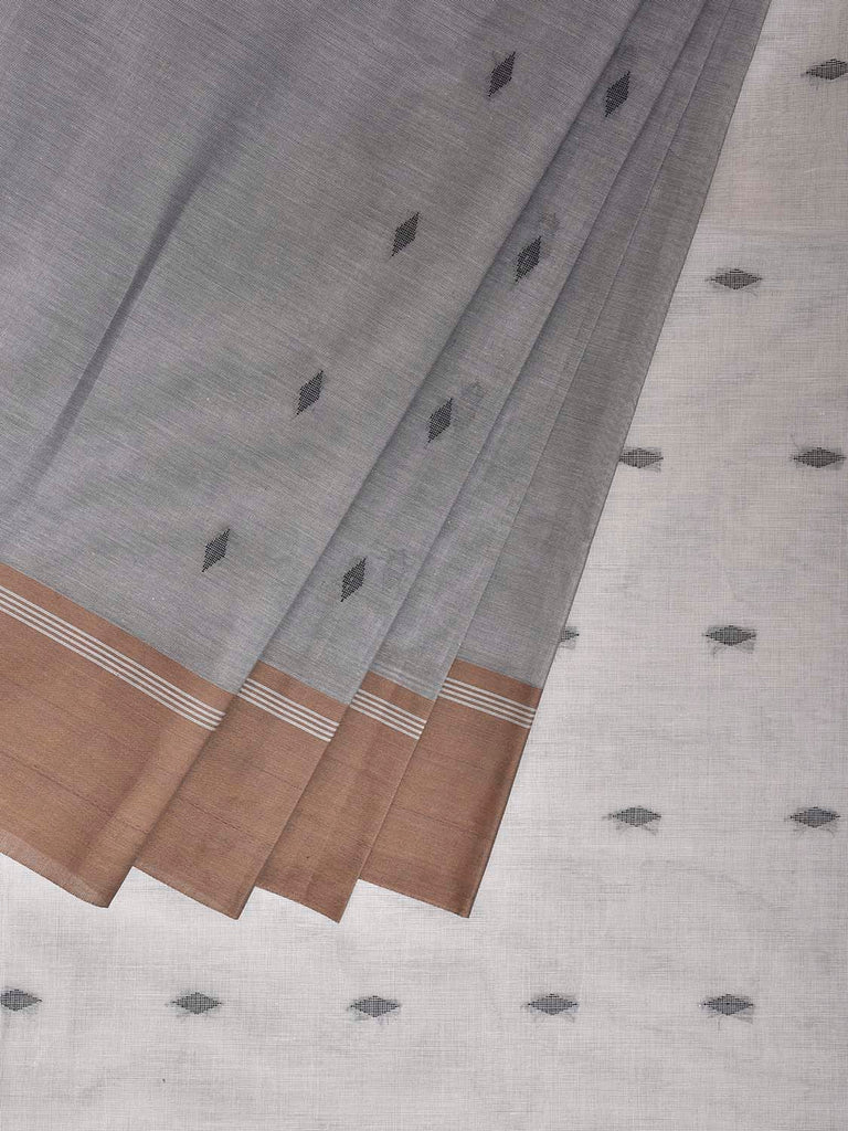 Light Grey and White Venkatagiri Cotton Saree with Body and Pallu Buta Design v0124