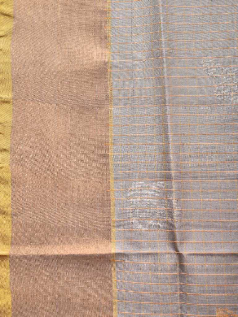 Light Grey and Yellow Uppada Silk Handloom Saree with Body Buta and Checks Design u2122