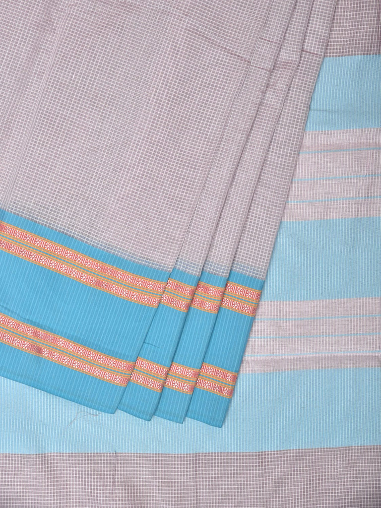 Light Grey Bamboo Cotton Saree with Small Checks Design No Blouse bc0188