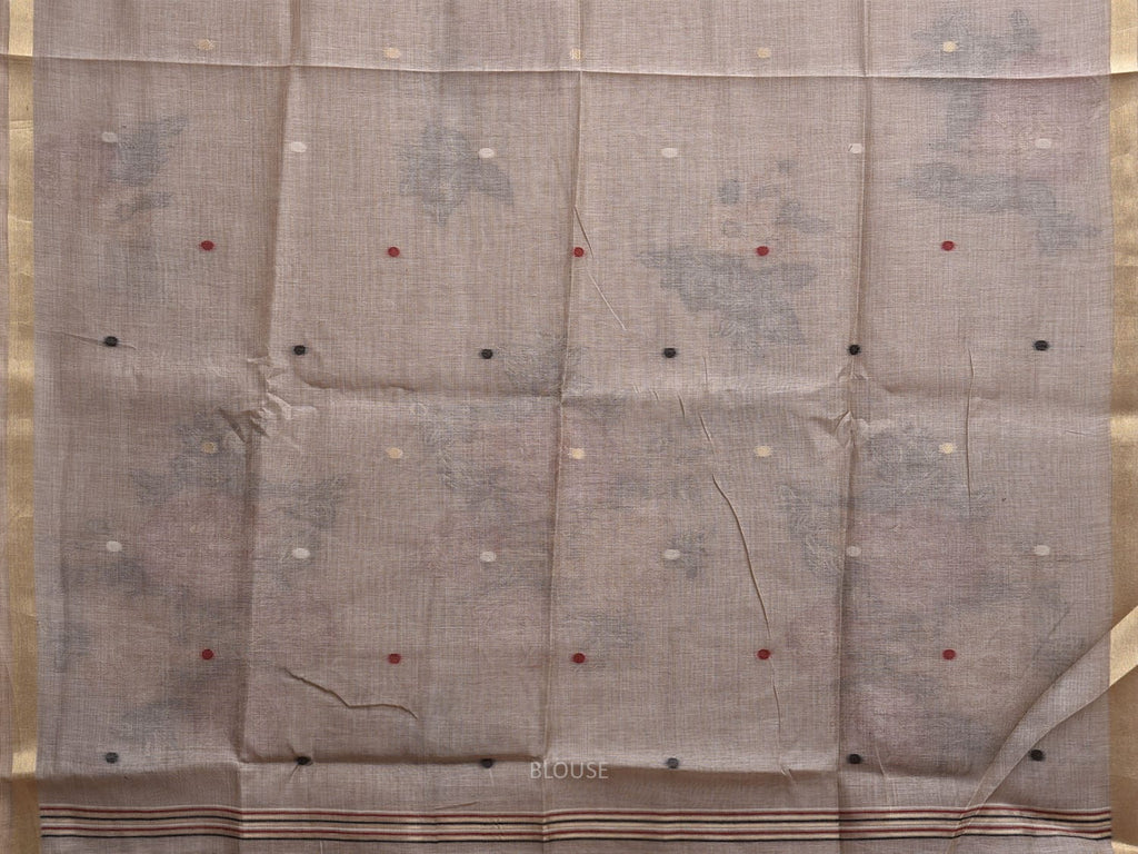 Light Grey Dhakai Jamdani Cotton Viscose Saree with Lotus Pallu Design dj0153