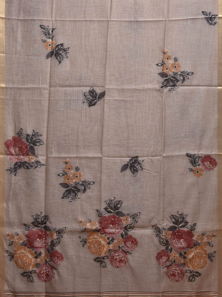 Light Grey Dhakai Jamdani Cotton Viscose Saree with Lotus Pallu Design dj0153