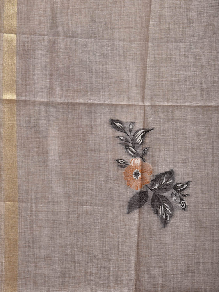 Light Grey Dhakai Jamdani Cotton Viscose Saree with Lotus Pallu Design dj0153