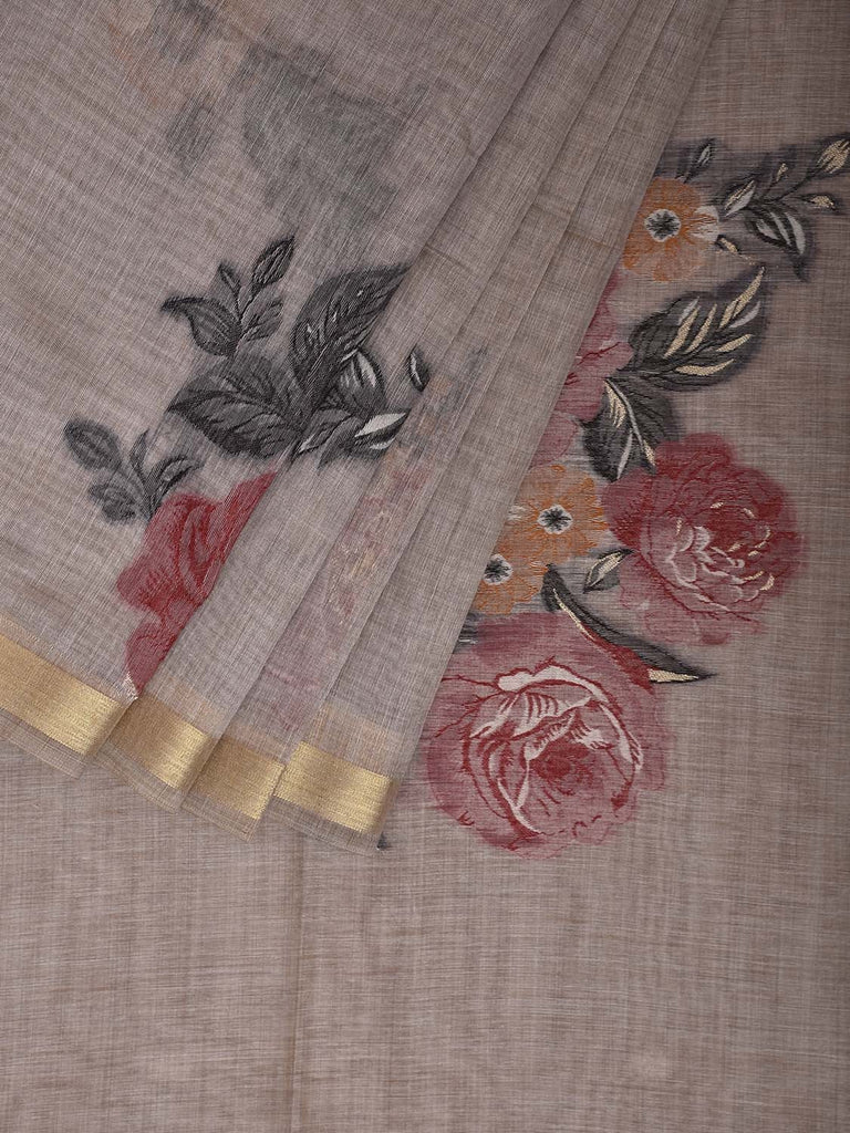 Light Grey Dhakai Jamdani Cotton Viscose Saree with Lotus Pallu Design dj0153