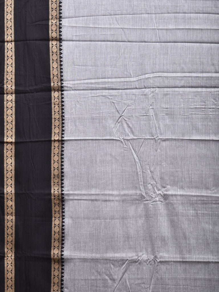 Light Grey Kanchipuram Cotton Plain Saree with Strips Pallu and Ganga-Jamuna Border Design No Blouse k0893