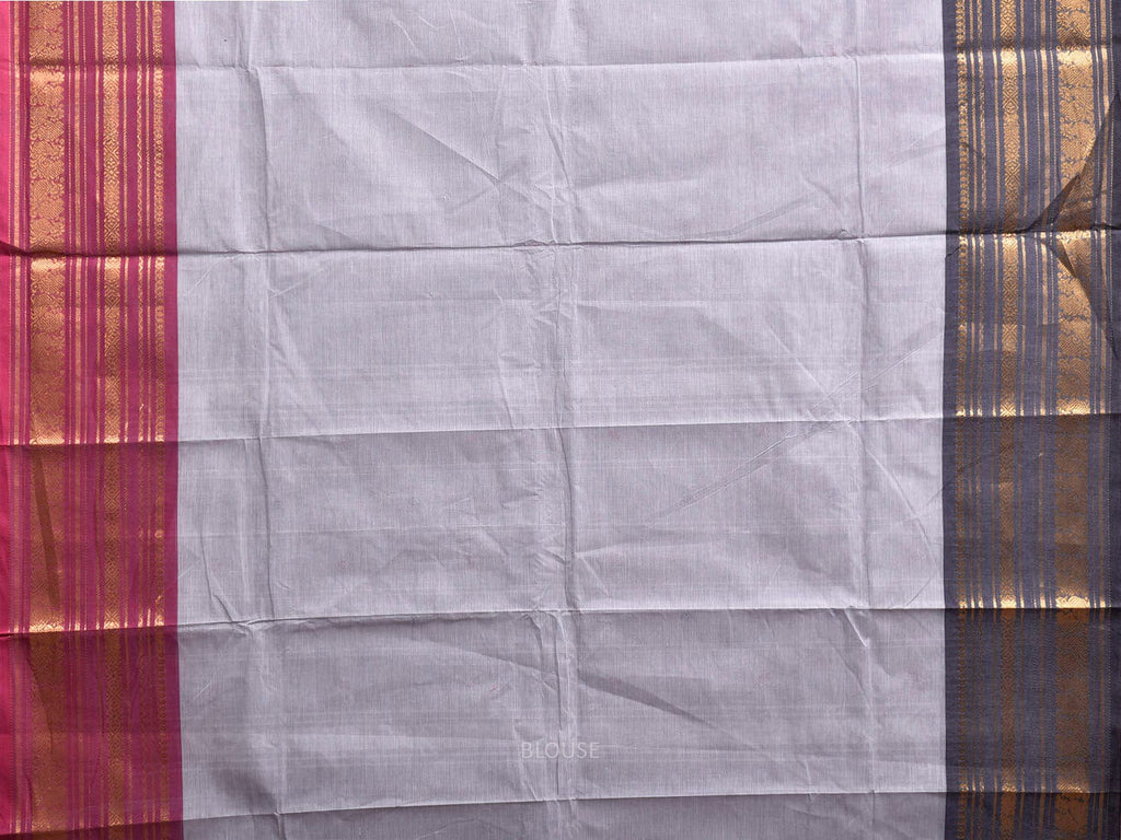 Light Grey Kanchipuram Cotton Saree with Strips Pallu and Ganga-Jamuna Border Design k1013