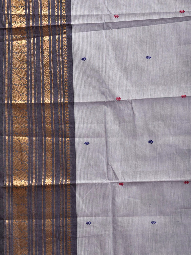 Light Grey Kanchipuram Cotton Saree with Strips Pallu and Ganga-Jamuna Border Design k1013