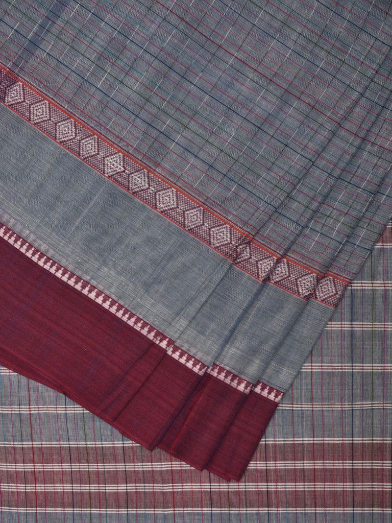Light Grey Narayanpet Cotton Handloom Saree with Checks and Big Border Design No Blouse np0888