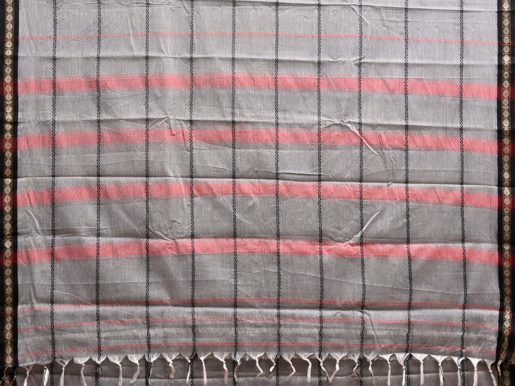 Light Grey Narayanpet Cotton Saree with Strips Design No Blouse np1351