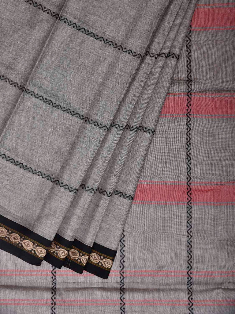 Light Grey Narayanpet Cotton Saree with Strips Design No Blouse np1351