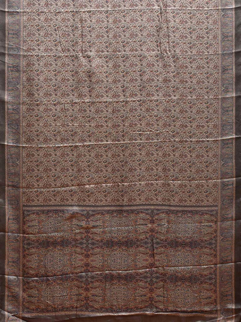 Light Grey Pashmina Print Viscose Twill Saree with All Over Floral Design o0664