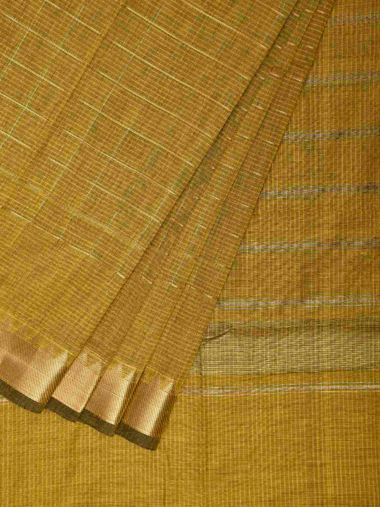 Light Olive Mangalgiri Cotton Viscose Saree with Checks Design mn0137