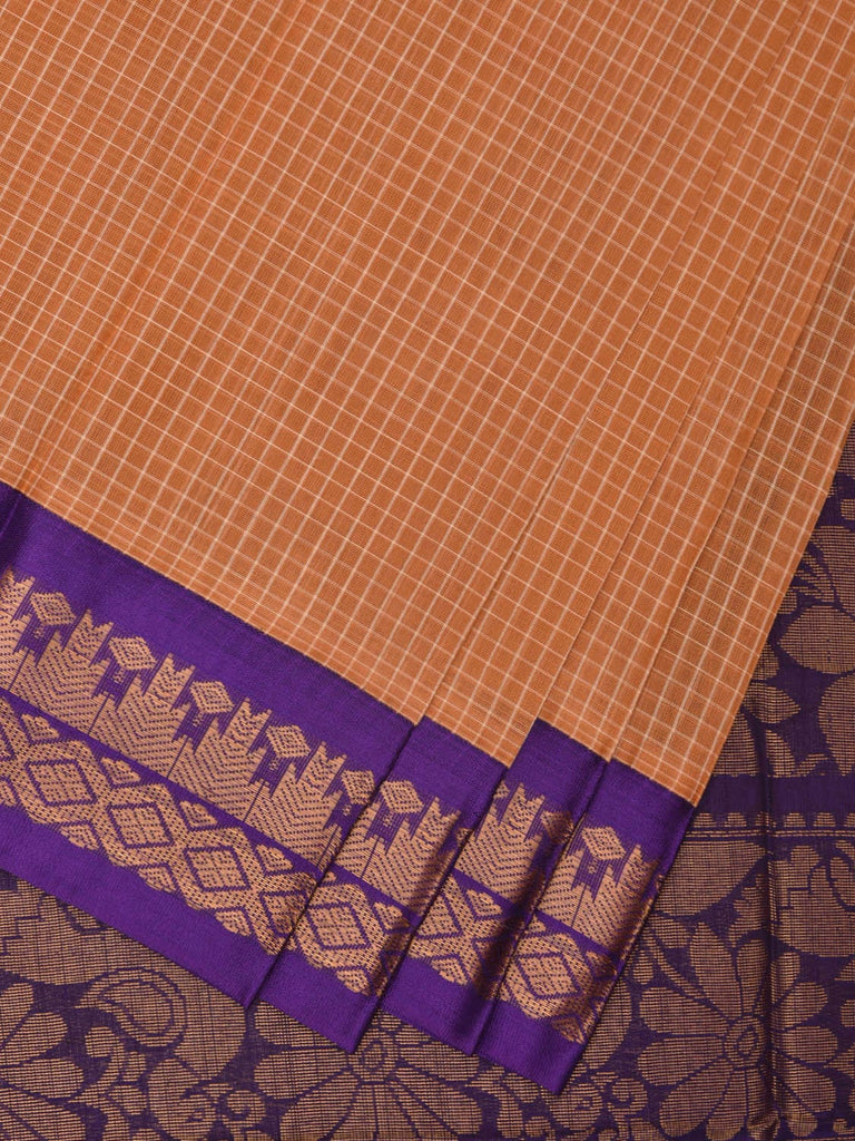 Light Orange and Violet Gadwal Cotton Handloom Saree with Border and Pallu Design No Blouse g0379