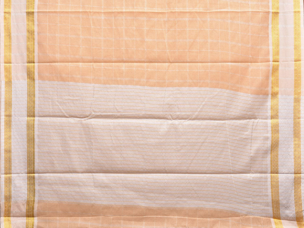 Light Orange and White Bamboo Cotton Saree with Big Checks Design No Blouse bc0532