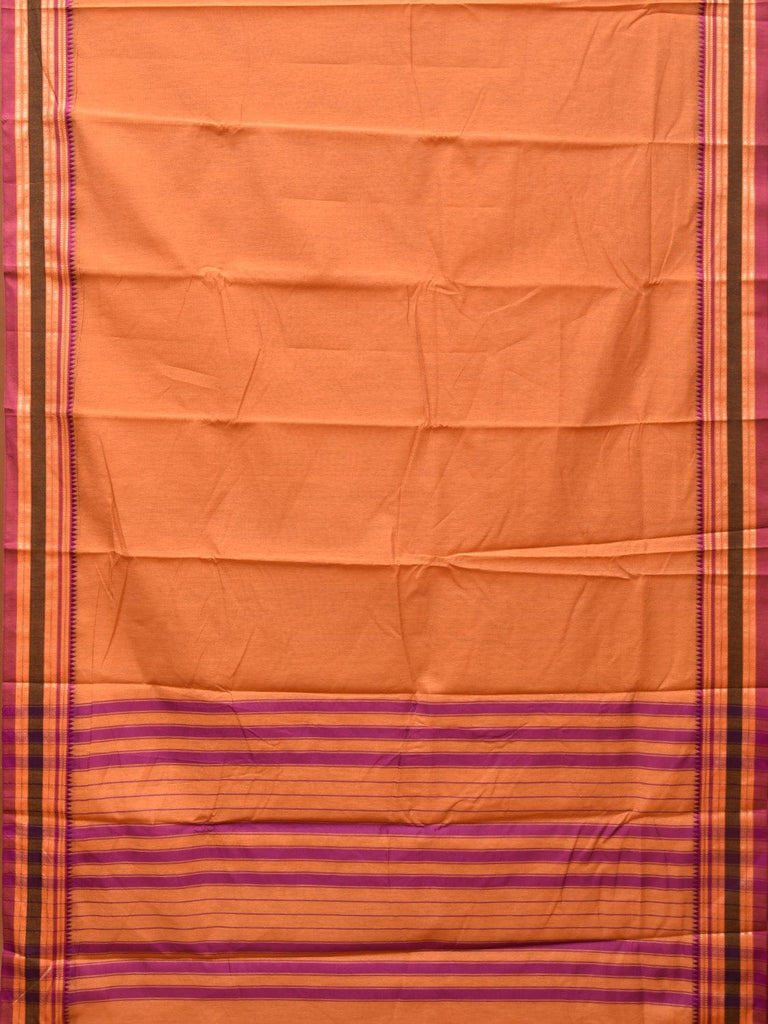 Light Orange Bamboo Cotton Plain Saree with Border Design No Blouse bc0196