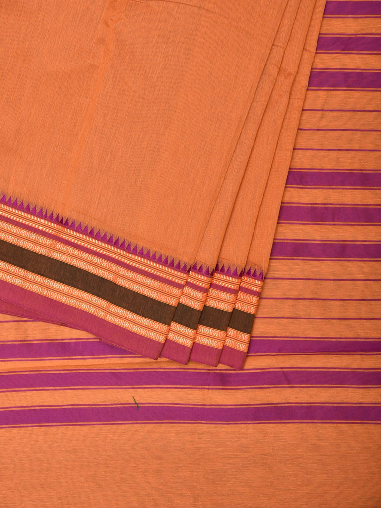 Light Orange Bamboo Cotton Plain Saree with Border Design No Blouse bc0196