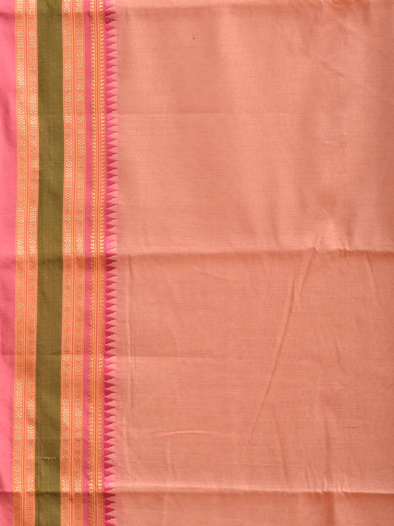 Light Peach and Pink Bamboo Cotton Plain Saree with Strips Pallu Design No Blouse bc1029