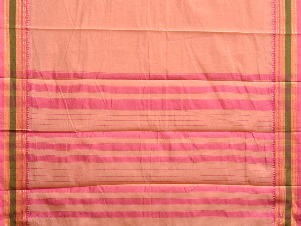 Light Peach and Pink Bamboo Cotton Plain Saree with Strips Pallu Design No Blouse bc1029