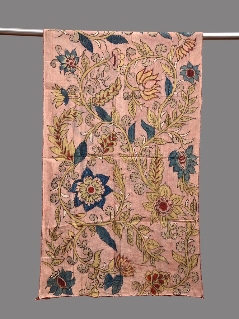Light Peach Kalamkari Hand Painted Cotton Stole with Big Floral Design ds3783
