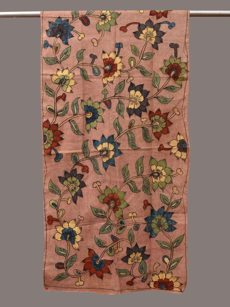 Light Peach Kalamkari Hand Painted Sico Stole with Floral Design ds3528