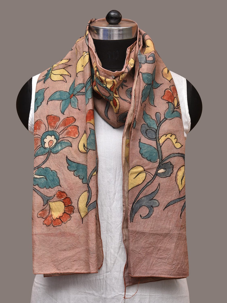 Light Peach Kalamkari Hand Painted Sico Stole with Floral Design ds3567