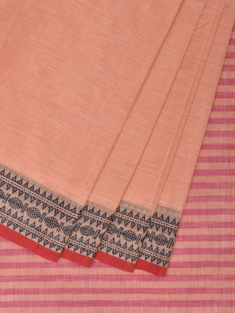 Light Peach Kanchipuram Cotton Saree with Strips Pallu and Border Design k0528