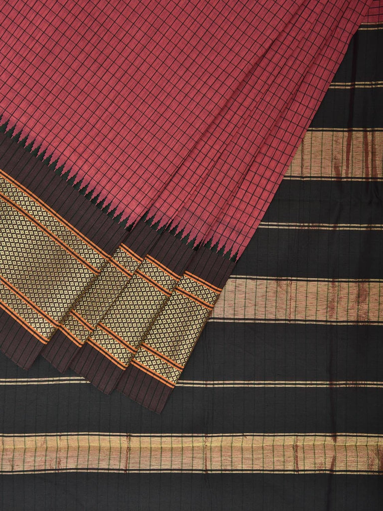 Light Pink and Green Bamboo Cotton Saree with Checks Design No Blouse bc0714