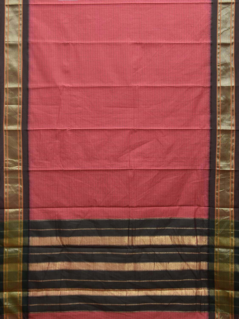 Light Pink and Green Bamboo Cotton Saree with Checks Design No Blouse bc0714