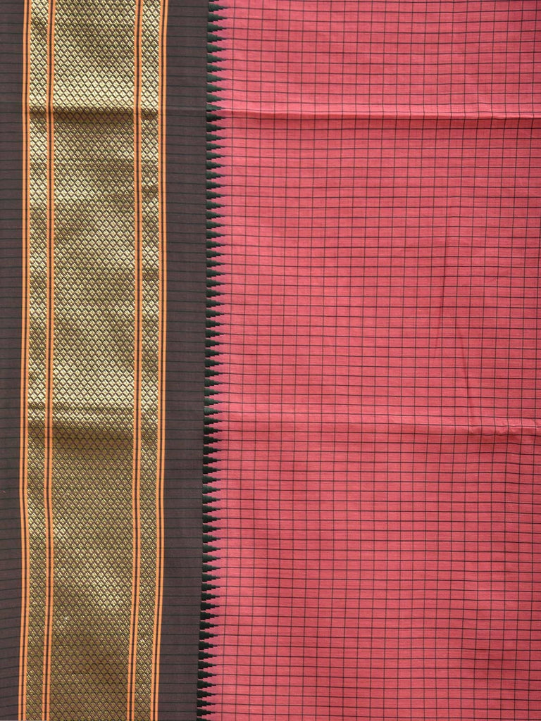 Light Pink and Green Bamboo Cotton Saree with Checks Design No Blouse bc0714