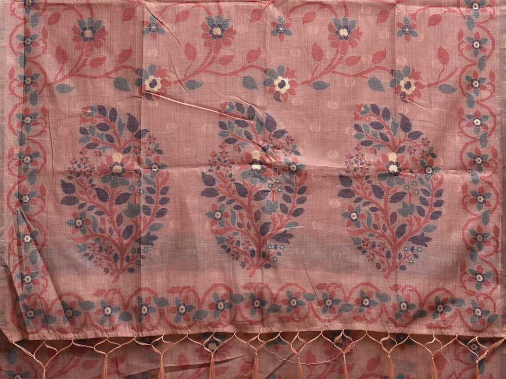 Light Pink Dhakai Jamdani Cotton Viscose Saree with All Over Floral Design dj0151