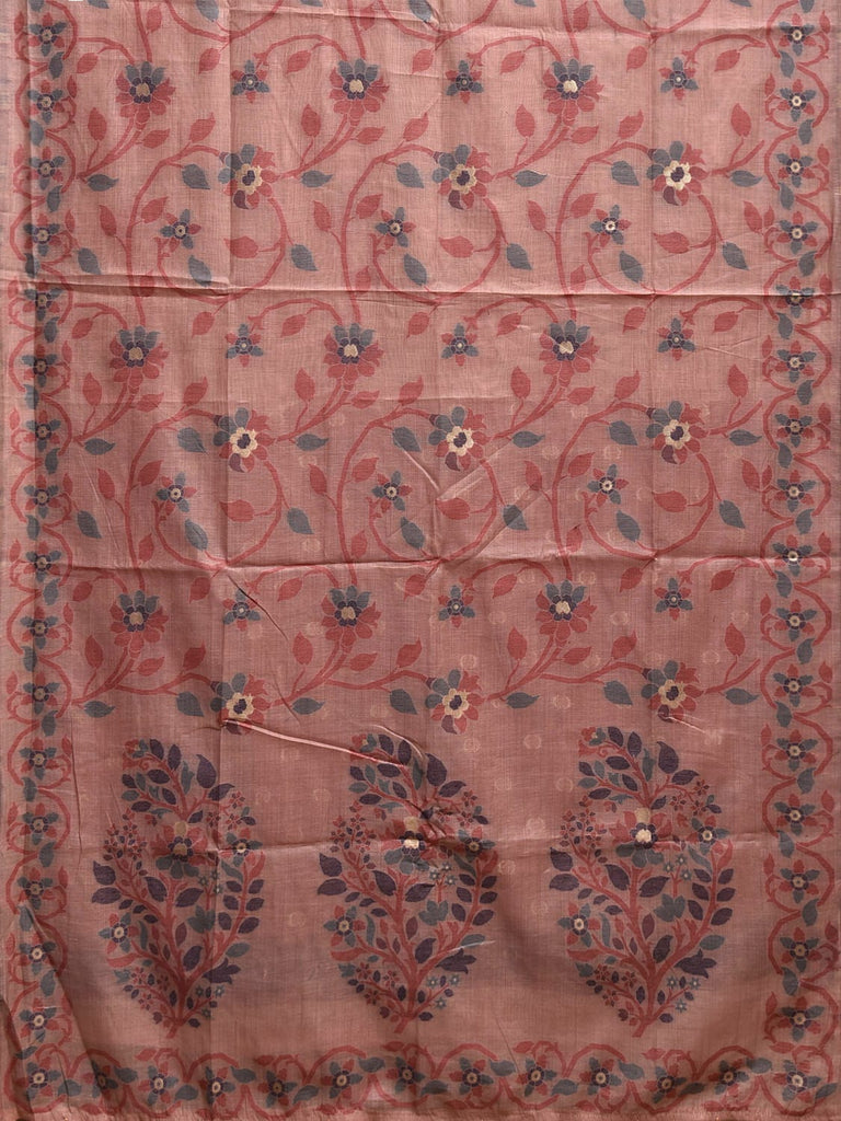 Light Pink Dhakai Jamdani Cotton Viscose Saree with All Over Floral Design dj0151
