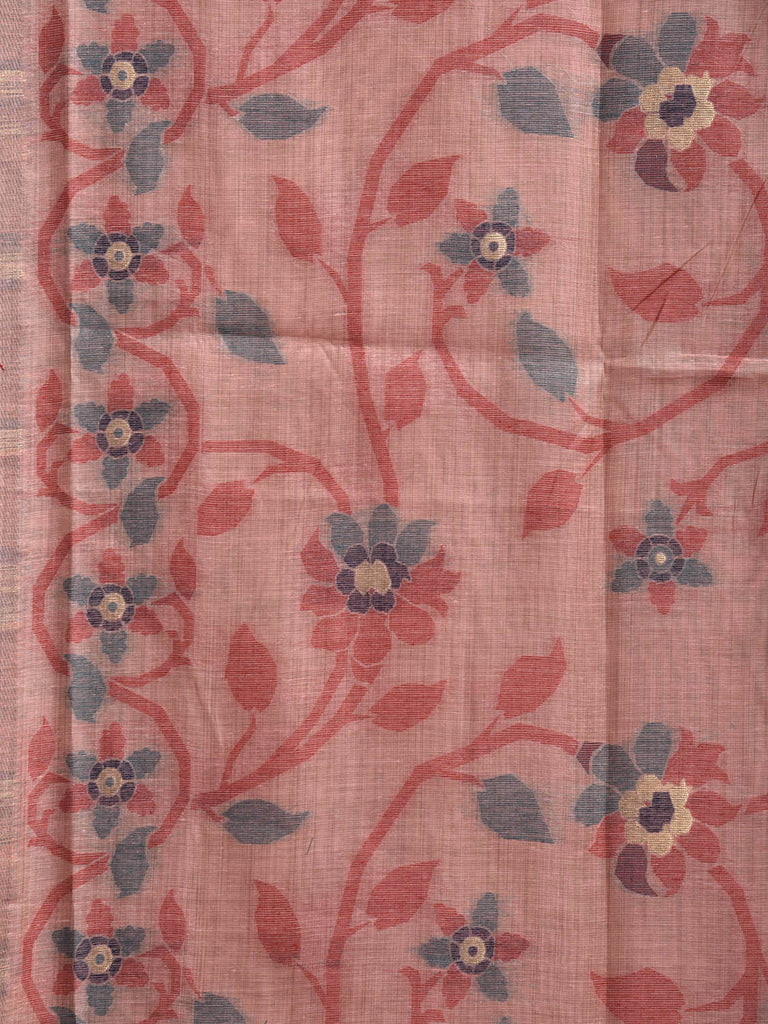 Light Pink Dhakai Jamdani Cotton Viscose Saree with All Over Floral Design dj0151