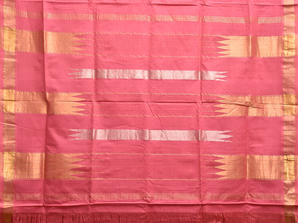 Light Pink Khadi Cotton Handloom Plain Saree with Zari Strips Pallu Design kh0716