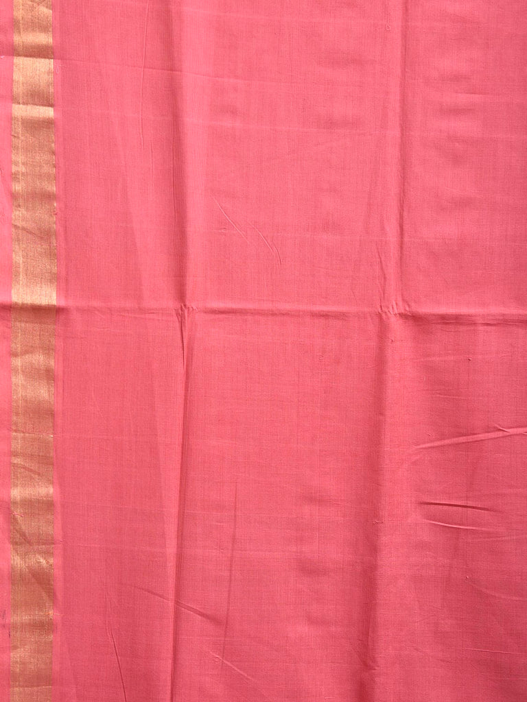 Light Pink Khadi Cotton Handloom Plain Saree with Zari Strips Pallu Design kh0716