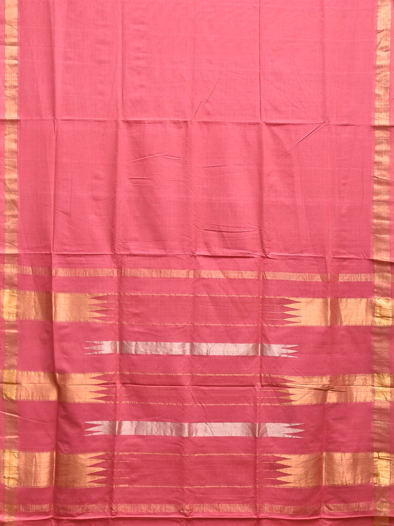 Light Pink Khadi Cotton Handloom Plain Saree with Zari Strips Pallu Design kh0716