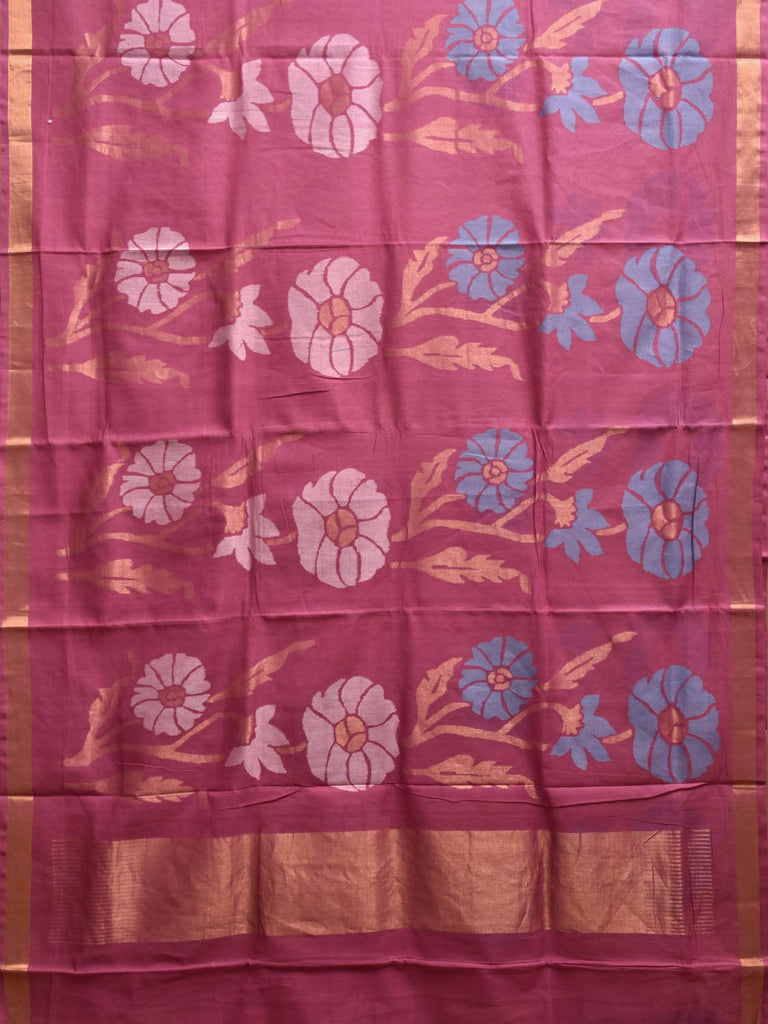Light Pink Khadi Cotton Handloom Saree with All Over Floral Design kh0710