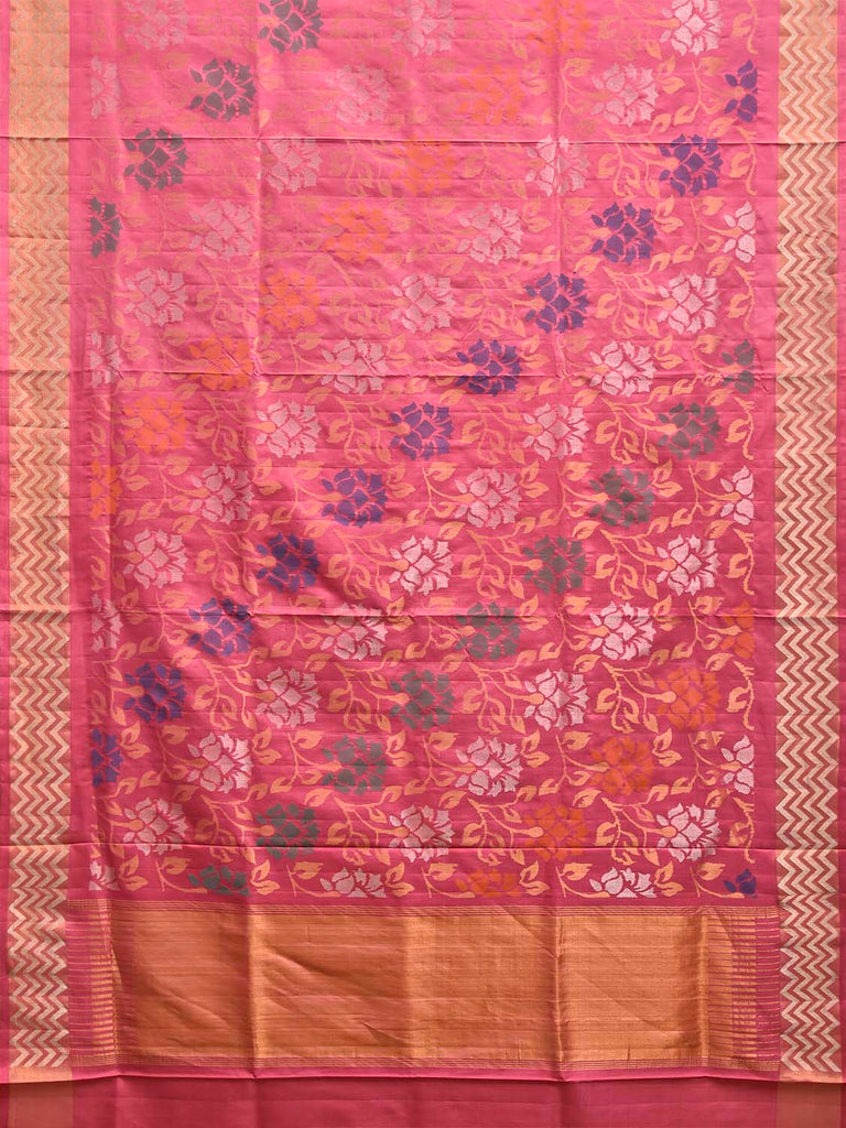 Light Pink Uppada Silk Handloom Saree with All Over Floral and Zig-Zag Border Design u2479