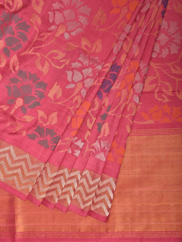 Light Pink Uppada Silk Handloom Saree with All Over Floral and Zig-Zag Border Design u2479