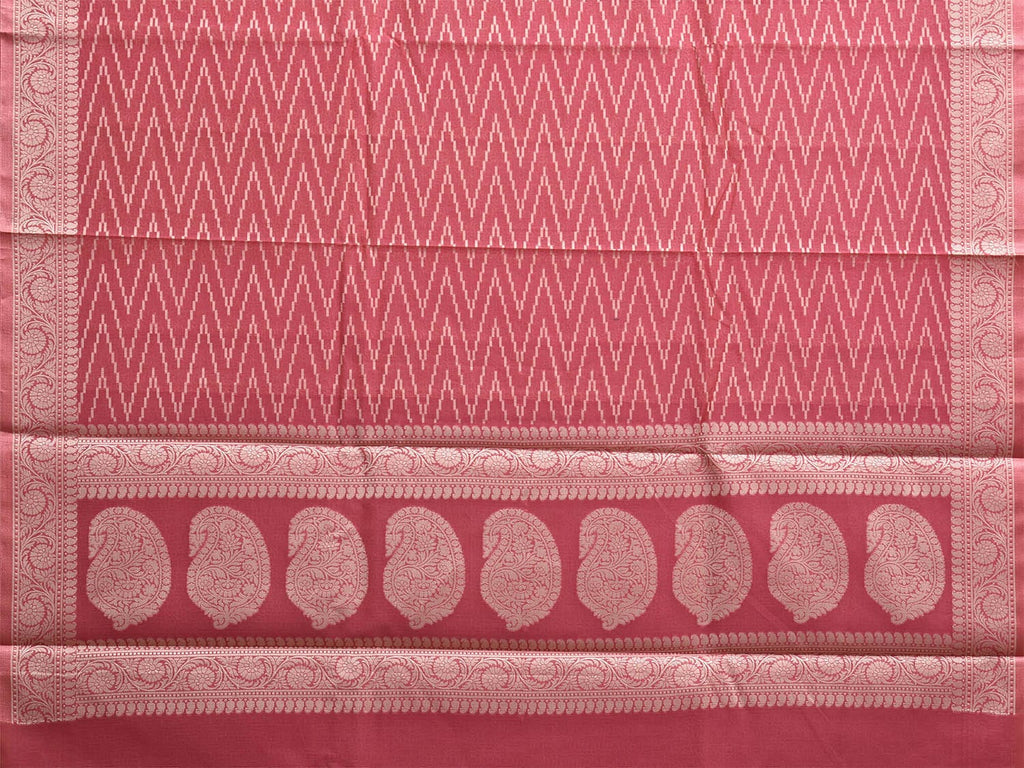 Light Red Dhakai Jamdani Cotton Viscose Saree with Zig-Zag and Mango Pallu Design dj0139