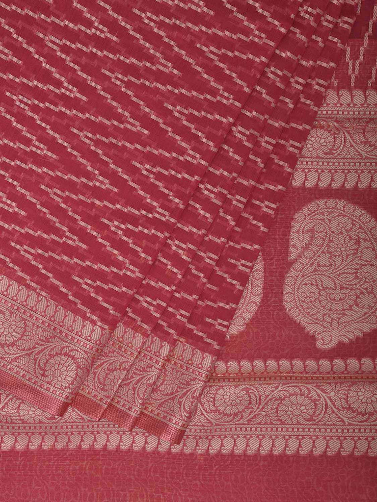 Light Red Dhakai Jamdani Cotton Viscose Saree with Zig-Zag and Mango Pallu Design dj0139