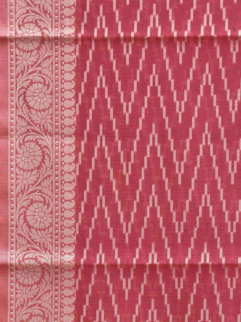 Light Red Dhakai Jamdani Cotton Viscose Saree with Zig-Zag and Mango Pallu Design dj0139