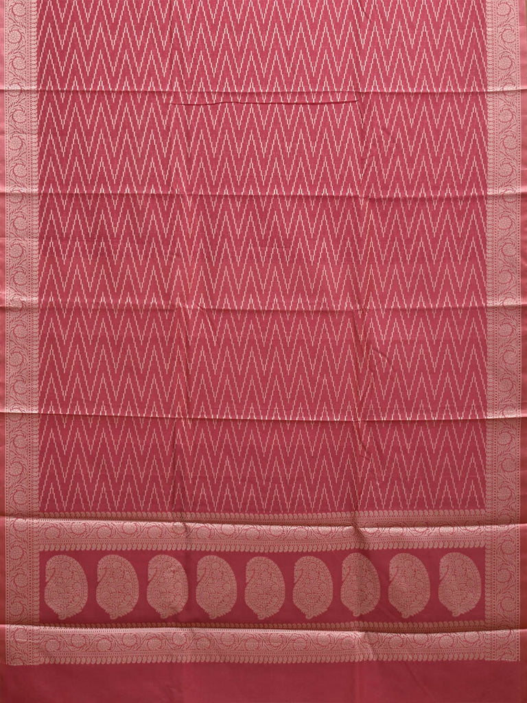 Light Red Dhakai Jamdani Cotton Viscose Saree with Zig-Zag and Mango Pallu Design dj0139