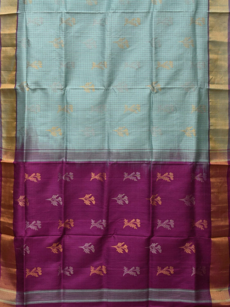 Light Turquoise and Purple Uppada Silk Handloom Saree with Body Buta and Checks Design u2194