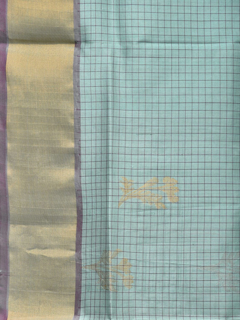 Light Turquoise and Purple Uppada Silk Handloom Saree with Body Buta and Checks Design u2194