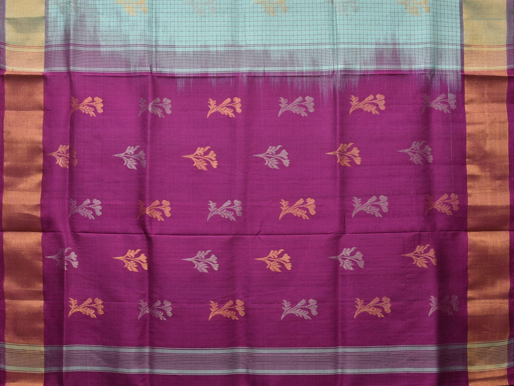 Light Turquoise and Purple Uppada Silk Handloom Saree with Body Buta and Checks Design u2194