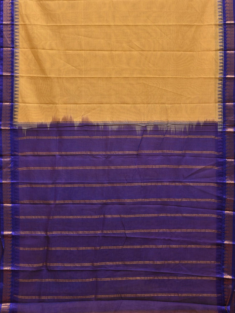 Light Yellow and Blue Gadwal Cotton Handloom Plain Saree with Strips Pallu Design No Blouse g0276
