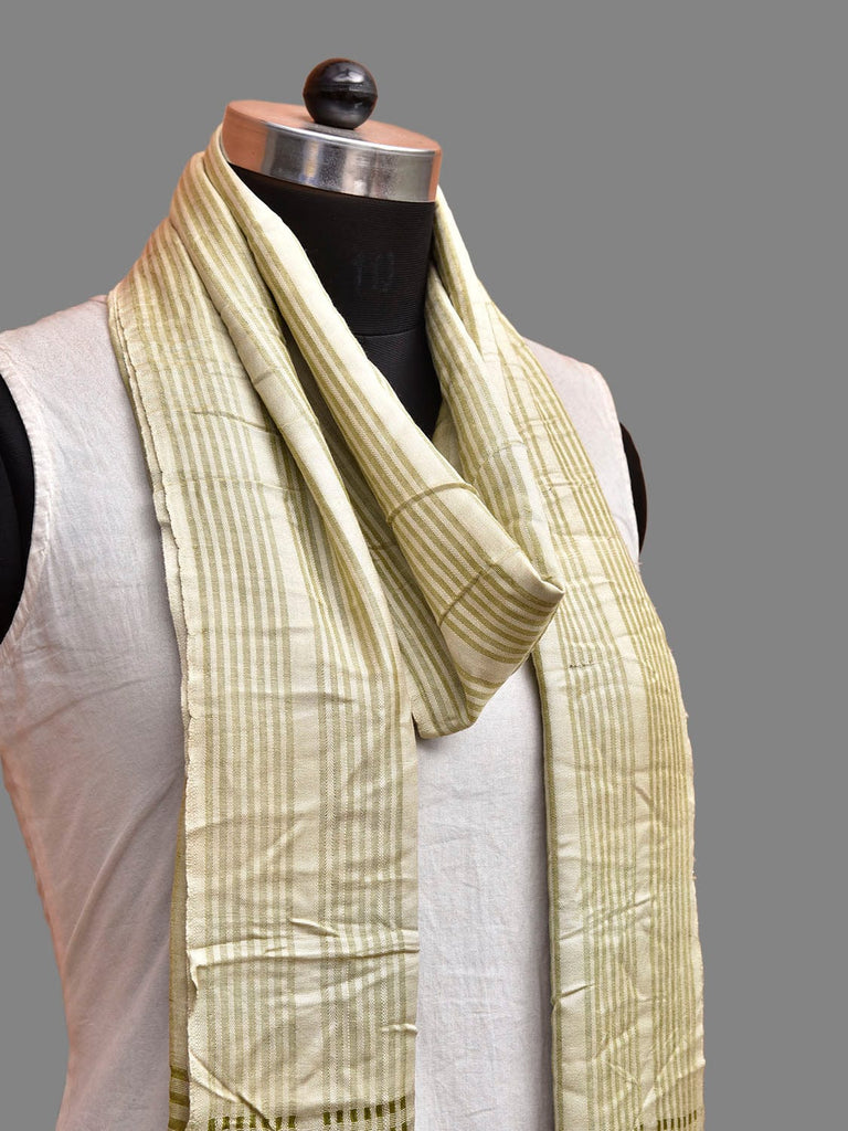 Light Yellow Cotton Silk Dupatta with Strips Border Design ds3834